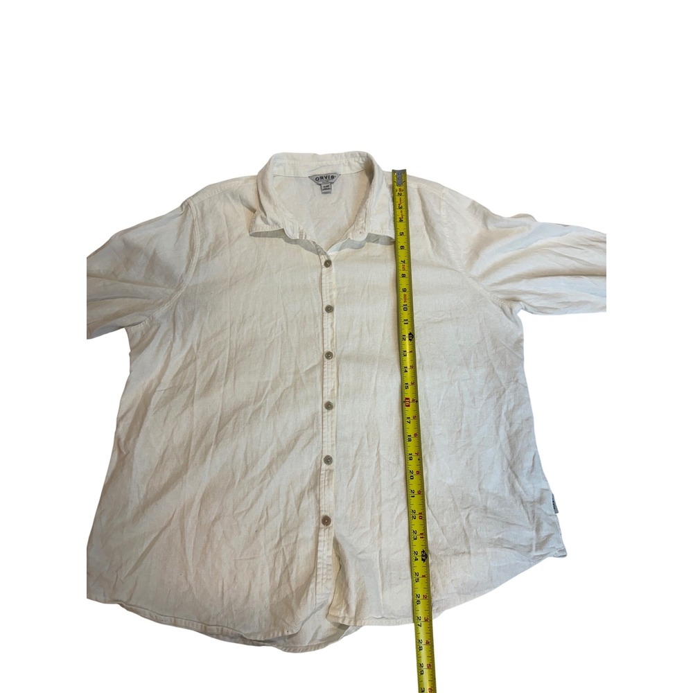 Orvis Classic Womens XL Linen Blend Button Down Shirt Cream Roll Tab Sleeves - Picture 6 of 7
